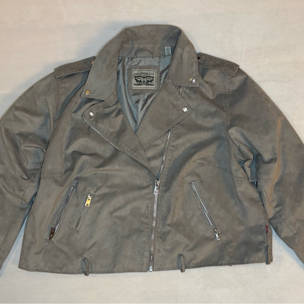 Levi's Gray Leather Moto Jacket with Relaxed Fit